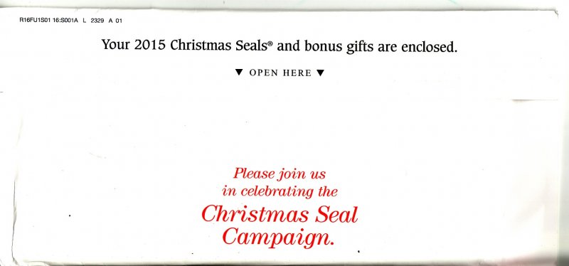 2015-1.1env, 2015 ALA National Design U.S. Christmas Seal Renewal Campaign Envelope, Oregon, R16FU1S01, reverse of envelope