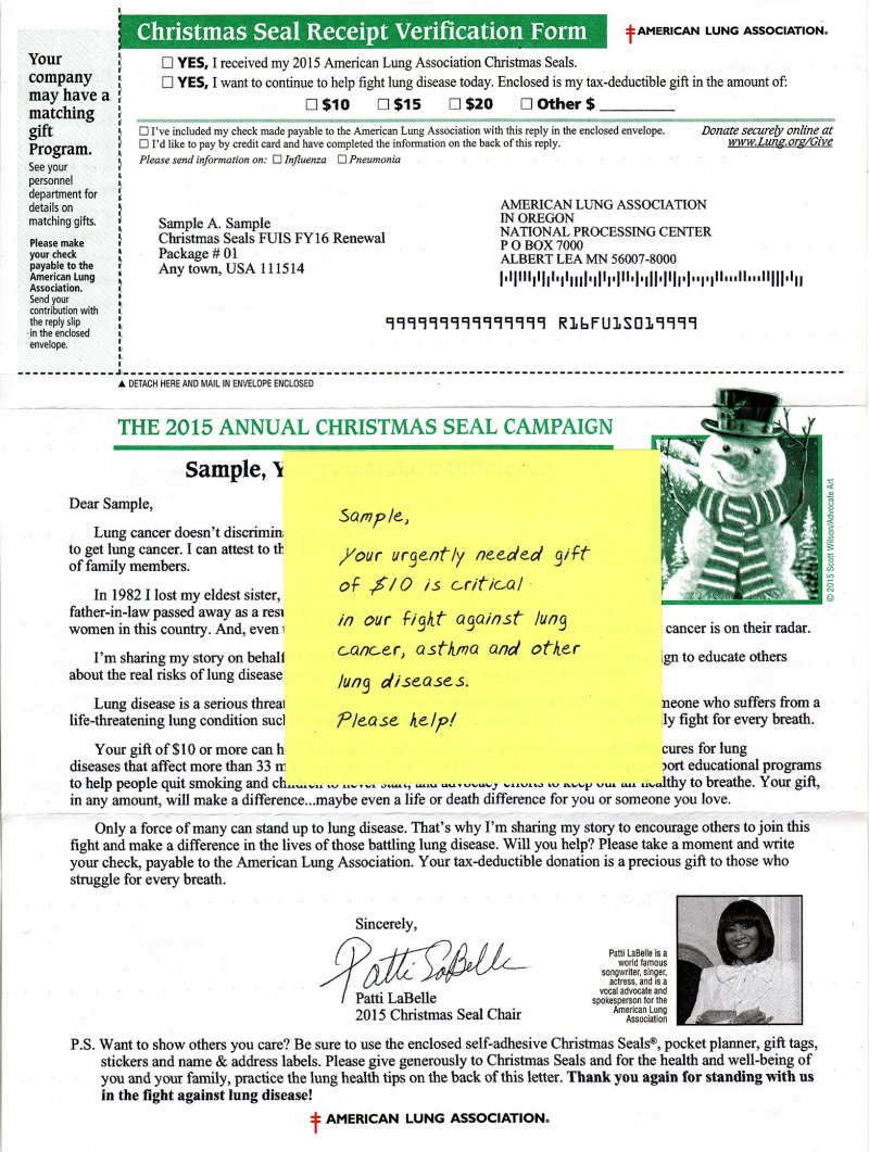 2015 ALA U.S. Christmas Seal Renewal Campaign Letter