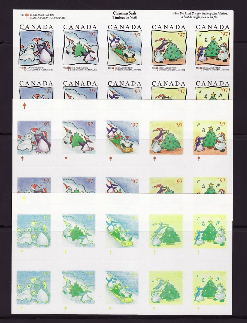 Canada 82Upcpx, 1997 Canada Christmas Charity Seal Sheets Progressive Color Proofs (PCPs) - stages 7, 8, & 9