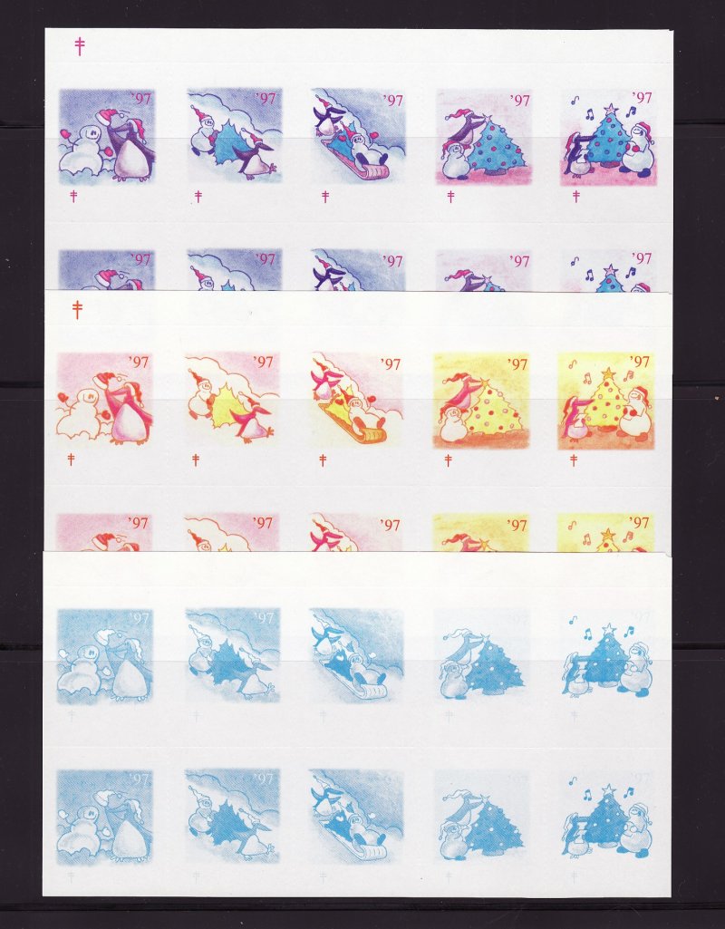 Canada 82Upcpx, 1997 Canada Christmas Charity Seal Sheets Progressive Color Proofs (PCPs) - stages 4, 5, & 6