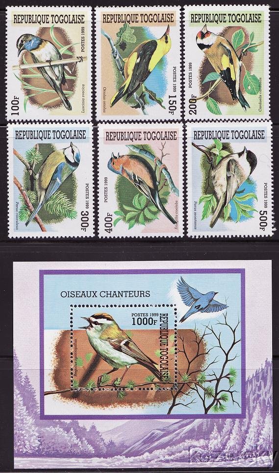Togo 1882A-F, 1882G, Birds Stamps, S/S, MNH