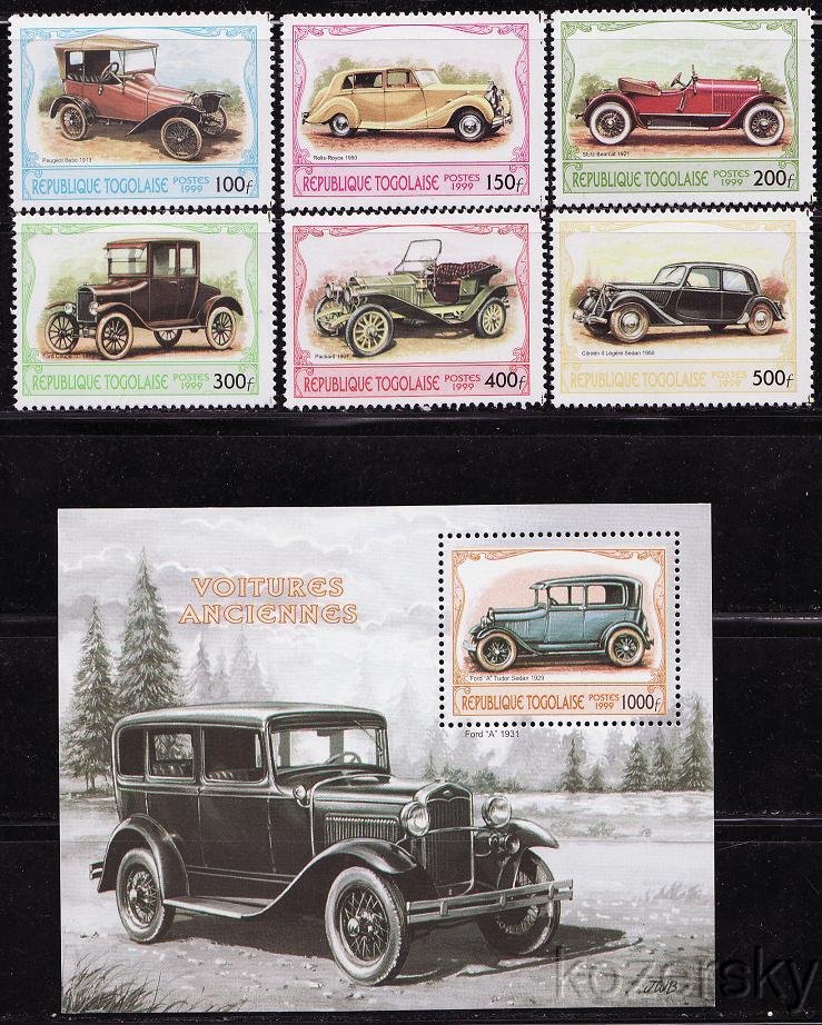 Togo 1882H-M, 1882N, Antique Automobiles Stamps, Cars, S/S, MNH