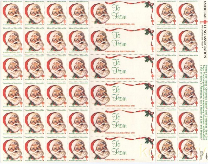 1983-3x1, 1983 U.S. Christmas TB Seals, pm B, Sheet/42, MNH