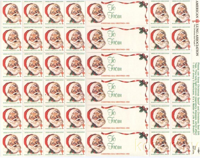 1983-2.2x, 1983 U.S. Christmas TB Seals, pm F, Sheet/42, MNH