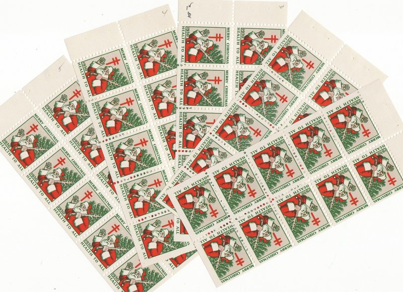  1930-1.4x, WX55d, 1930 U.S. Christmas Seals Plated Booklet Pane Set, pos 1-5