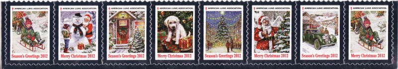 2012-1, 2012 U.S. Christmas Seals, As Required Strip of 8 Designs