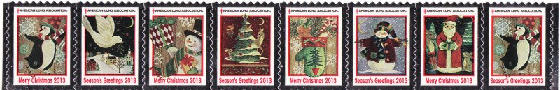 2013-1, 2013 U.S. Christmas Seals, As Required Strip of 7 Designs