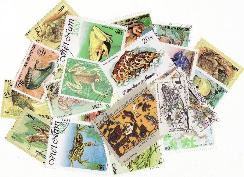 Frogs & Toads on Stamps, Topical Stamp Packet,  25 different stamps