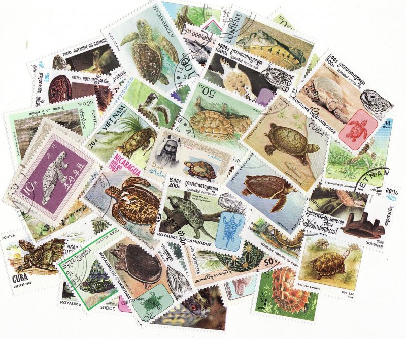 Turtles on Stamps, Topical Stamp Packet,  25 different stamps