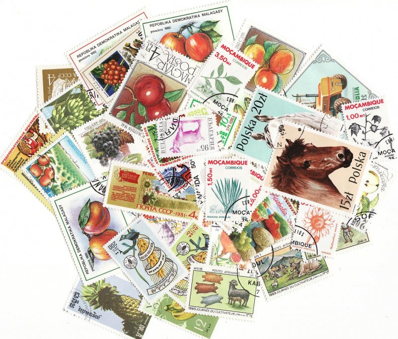 Agriculture on Stamps, Topical Stamp Packet, 100 different stamps
