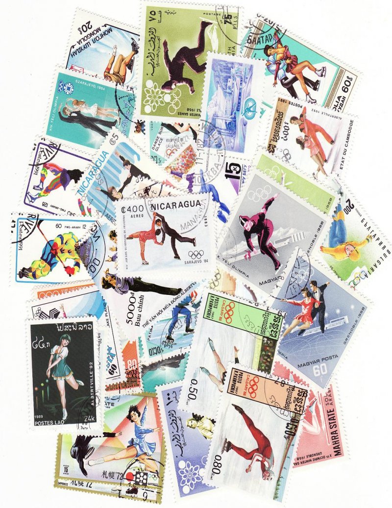Skating on Stamps, Topical Stamp Packet,  50 different stamps