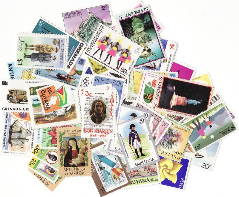 British West Indies Stamp Packet, 200 different Bristish West Indies stamps