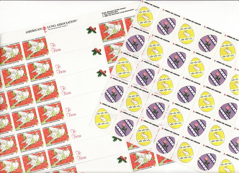 1990 U.S. Christmas Seals & U.S Spring Charity Seals Sheet Collection