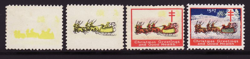 1927-3pcp, WX41, 1927 U.S. National Christmas Seals, PCPs, four (4) stages