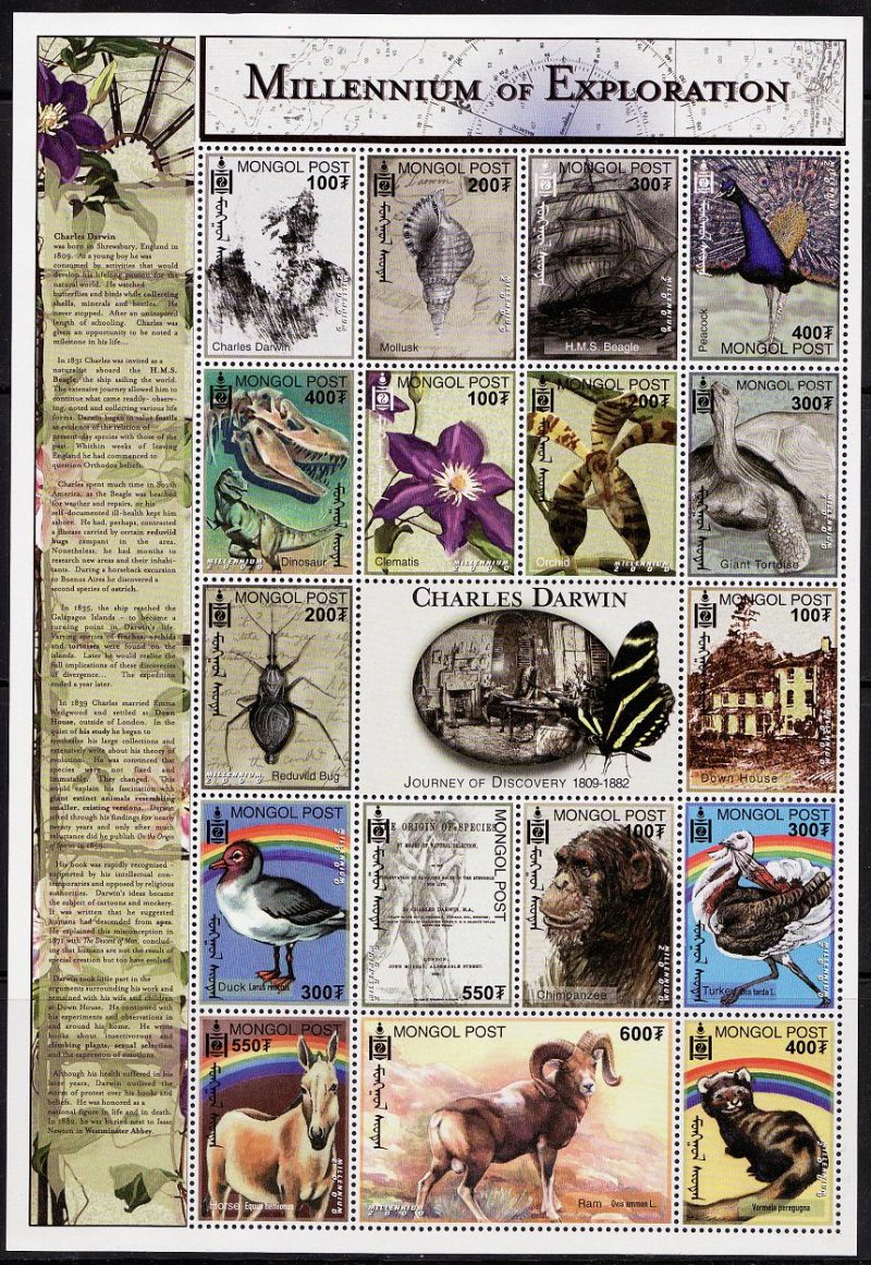 Mongolia 2471, Millennium of Exploration, Darwin, Animals, Sheet/17, MNH