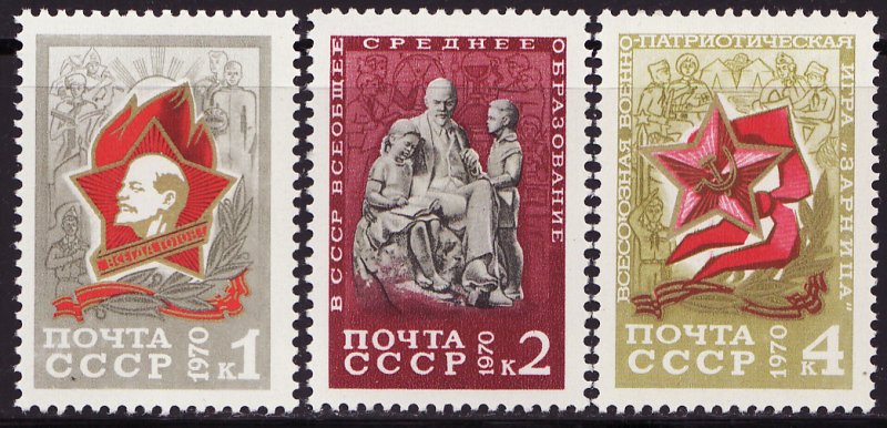 Russia 3765-67, Russia Stamps Soviet General Education, Lenin, Zarnitsa, MNH