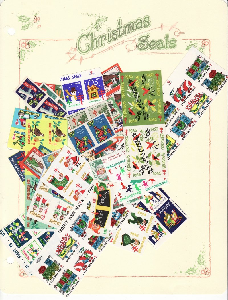  U.S. Christmas Seals Imperforate Proof Collection Kit with Colorful Album Pages