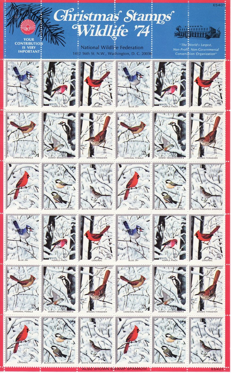 NWF 8-255C.19, 1974 National Wildlife Federation Christmas Charity Stamps Sheet