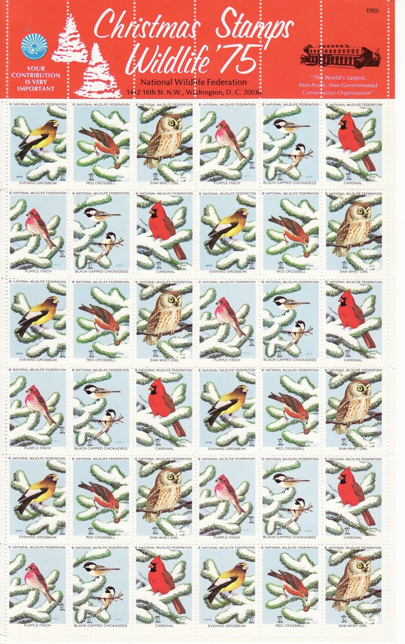 NWF 8-255C.20, 1975 National Wildlife Federation Christmas Charity Stamps Sheet