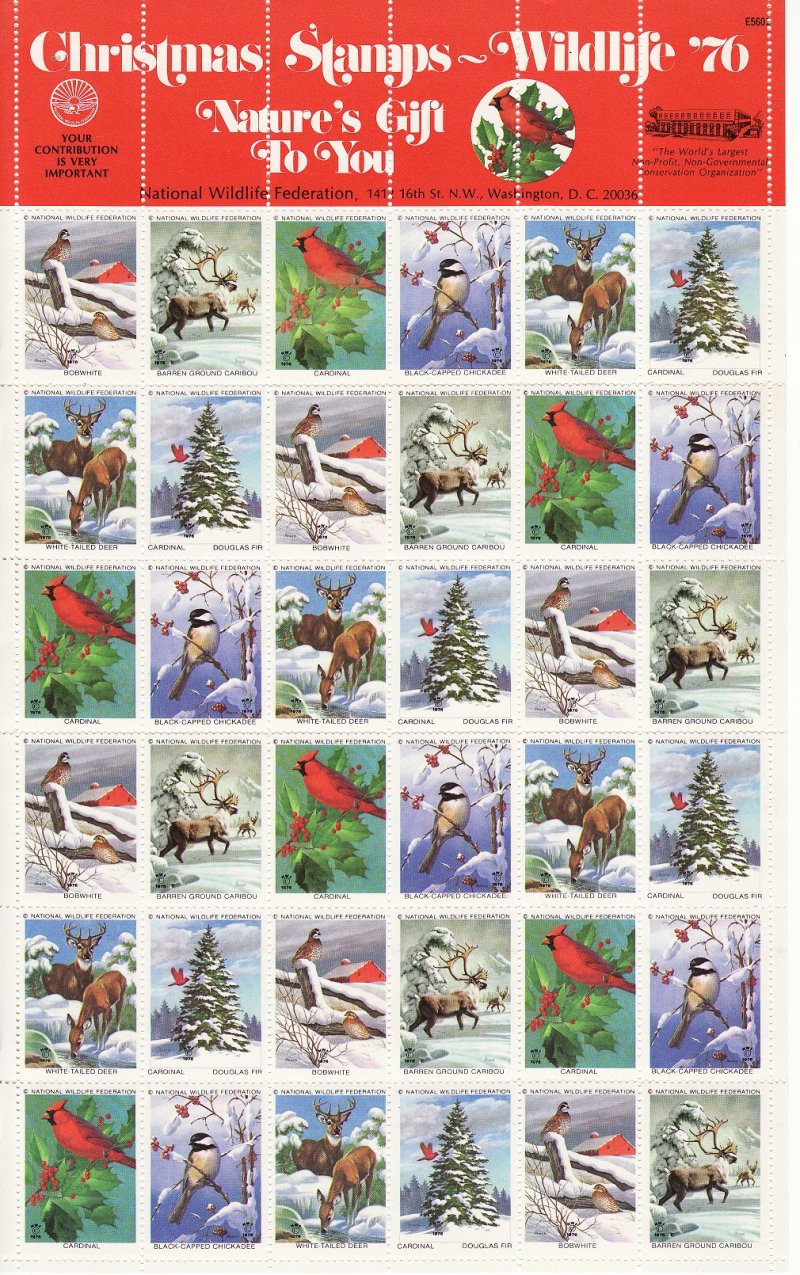 NWF 8-255C.21, 1976 National Wildlife Federation Christmas Charity Stamps Sheet