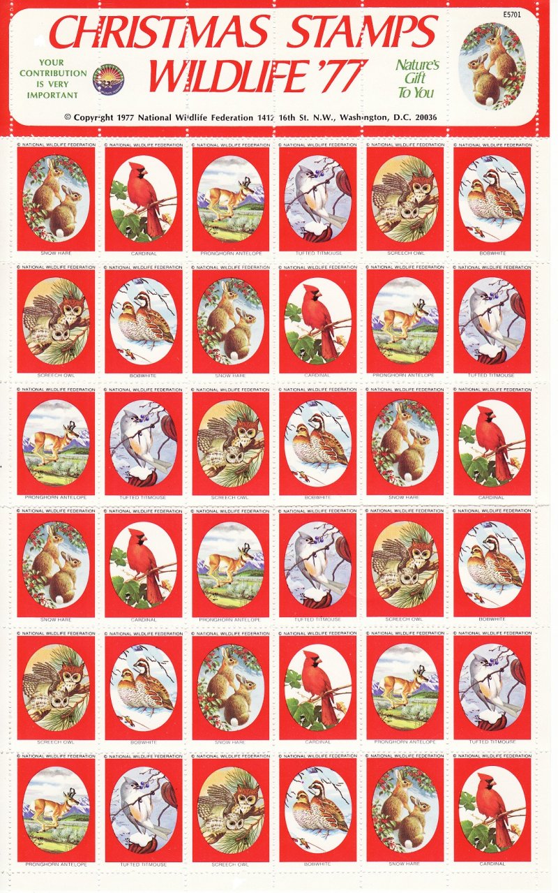 NWF 8-255C.22, 1977 National Wildlife Federation Christmas Charity Stamps Sheet