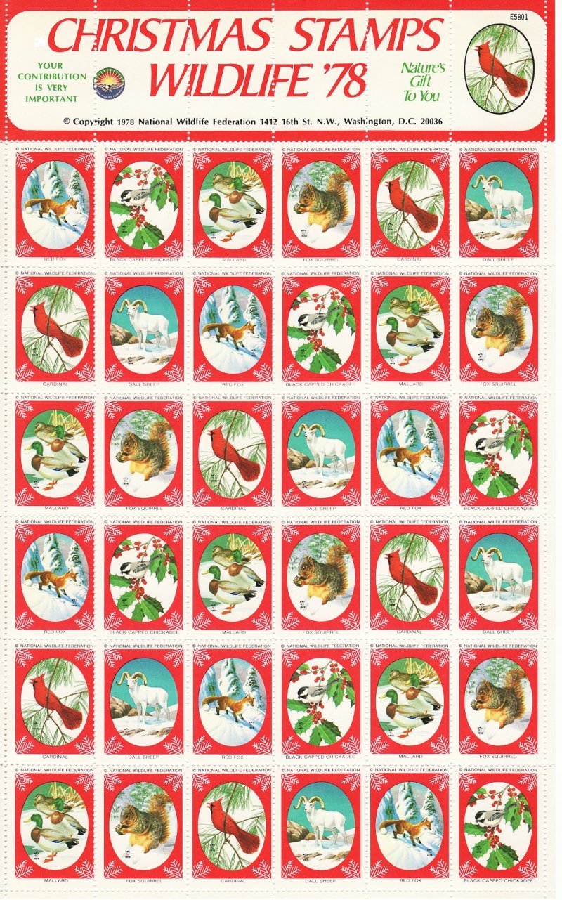 NWF 8-255C.23, 1978 National Wildlife Federation Christmas Charity Stamps Sheet