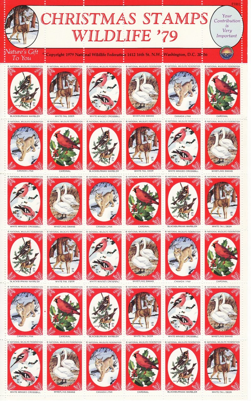 NWF 8-255C.24, 1979 National Wildlife Federation Christmas Charity Stamps Sheet 