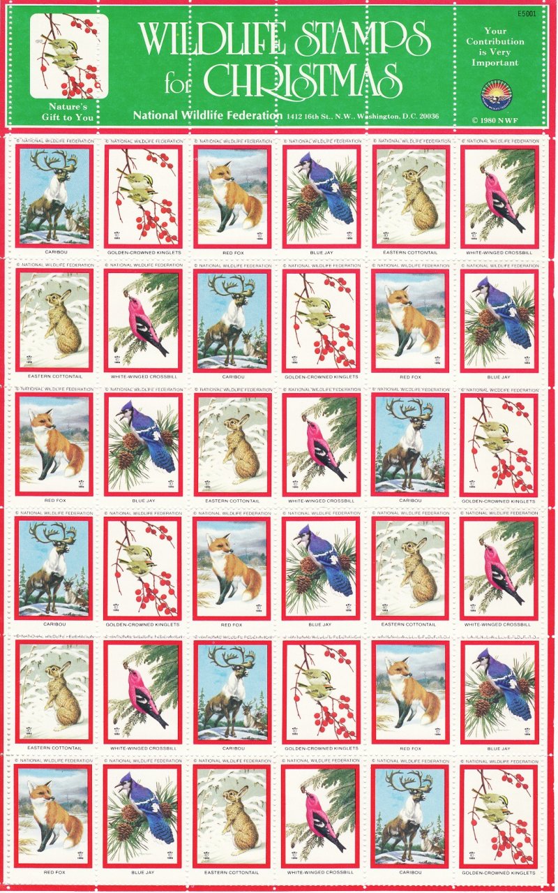 NWF 8-255C.25x, 1980 National Wildlife Federation Christmas Charity Stamps Sheet