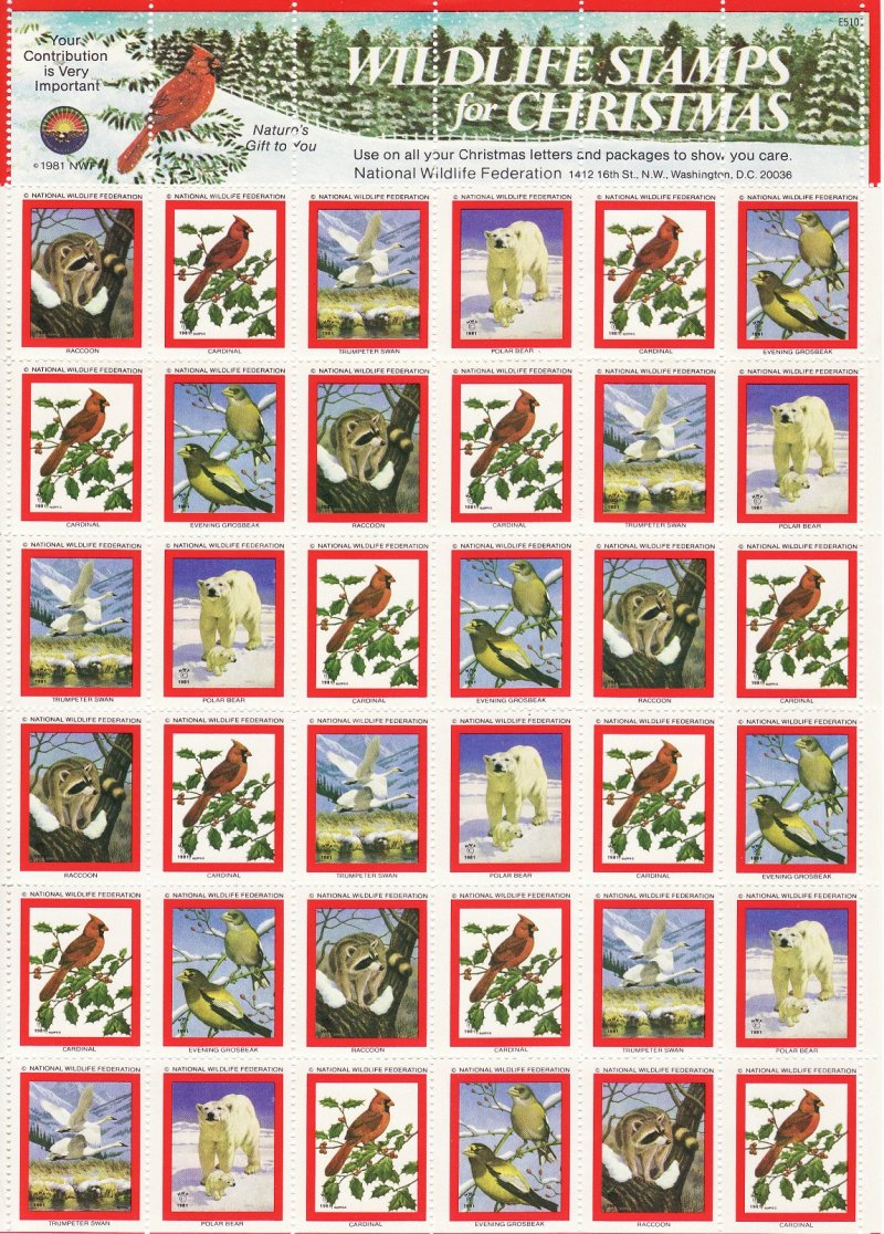 NWF 8-255C.26, 1981 National Wildlife Federation Christmas Charity Stamps Sheet