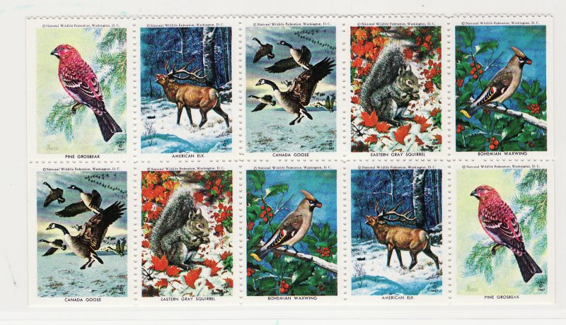 NWF 8-255C.12, 1967 National Wildlife Federation Christmas Charity Stamps Pane 