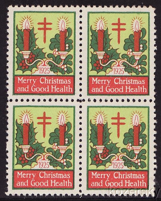1925-3, WX37, 1925 U.S. Christmas TB Seals Block, perf. 12 1/2 