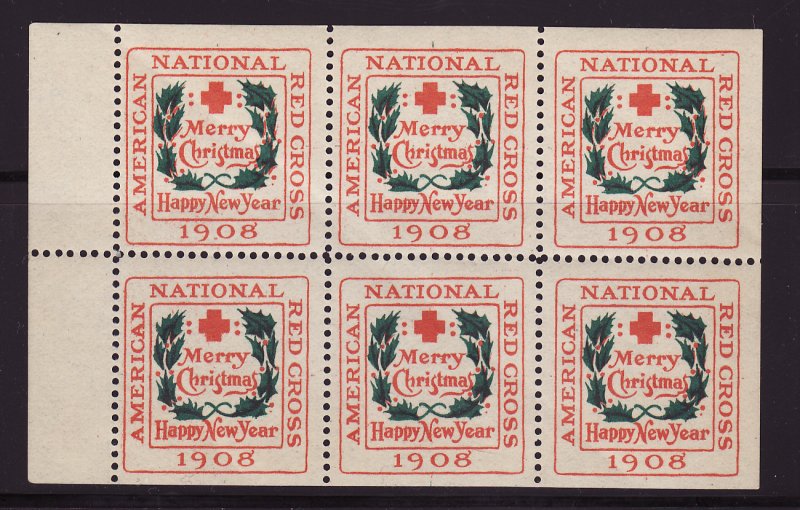  8-2x2, WX4a, 1908 U.S. Red Cross Christmas Seals Booklet Pane, Type 2