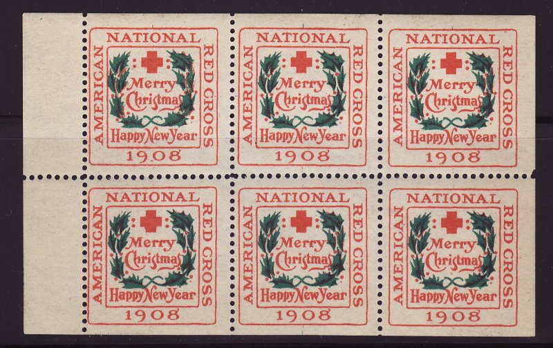  8-2x2, WX4a, 1908 U.S. Red Cross Christmas Seals Booklet Pane, Type 2