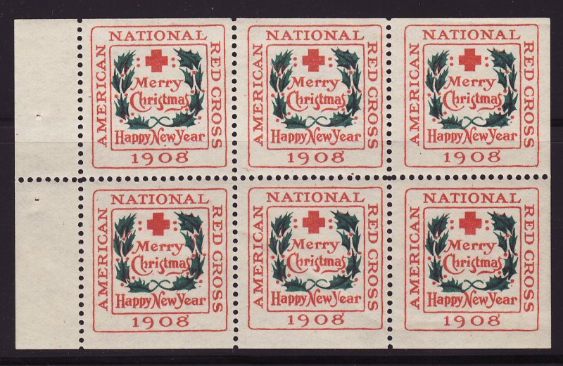  8-2x2, WX4a, 1908 U.S. Red Cross Christmas Seals Booklet Pane, Type 2