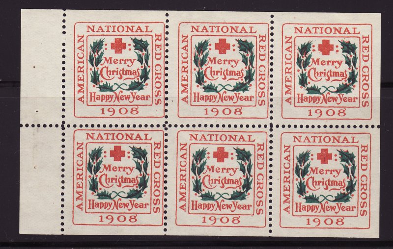 8-2x2, WX4a, 1908 U.S. Red Cross Christmas Seals Booklet Pane, Type 2