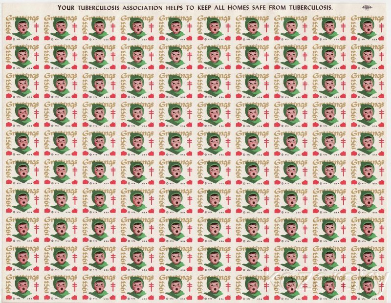 1953-1px, 1953 U.S. National Christmas Seals, Imperforate Proof Sheet, NG