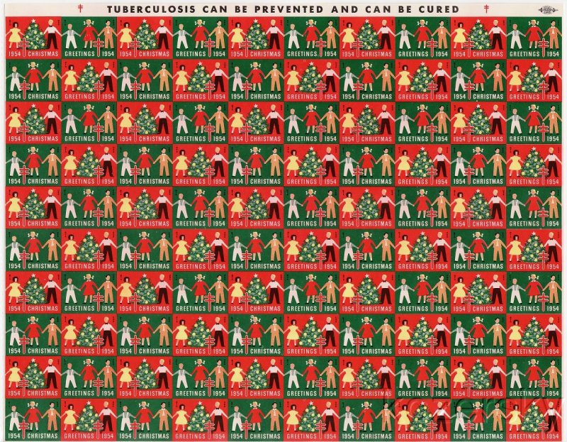 1954-4px, 1954 U.S. National Christmas Seals, Imperforate Proof Sheet, NG