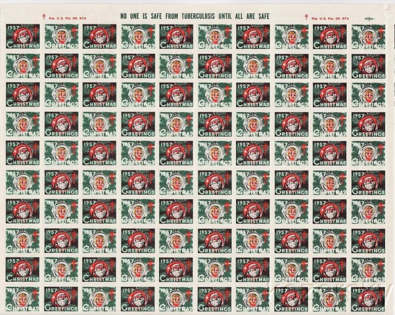 1957-2p2x, 1957 U.S. National Christmas Seals, Imperforate Proof Sheet, NH
