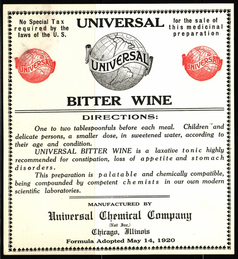 Universal Brand Bitter Wine Label