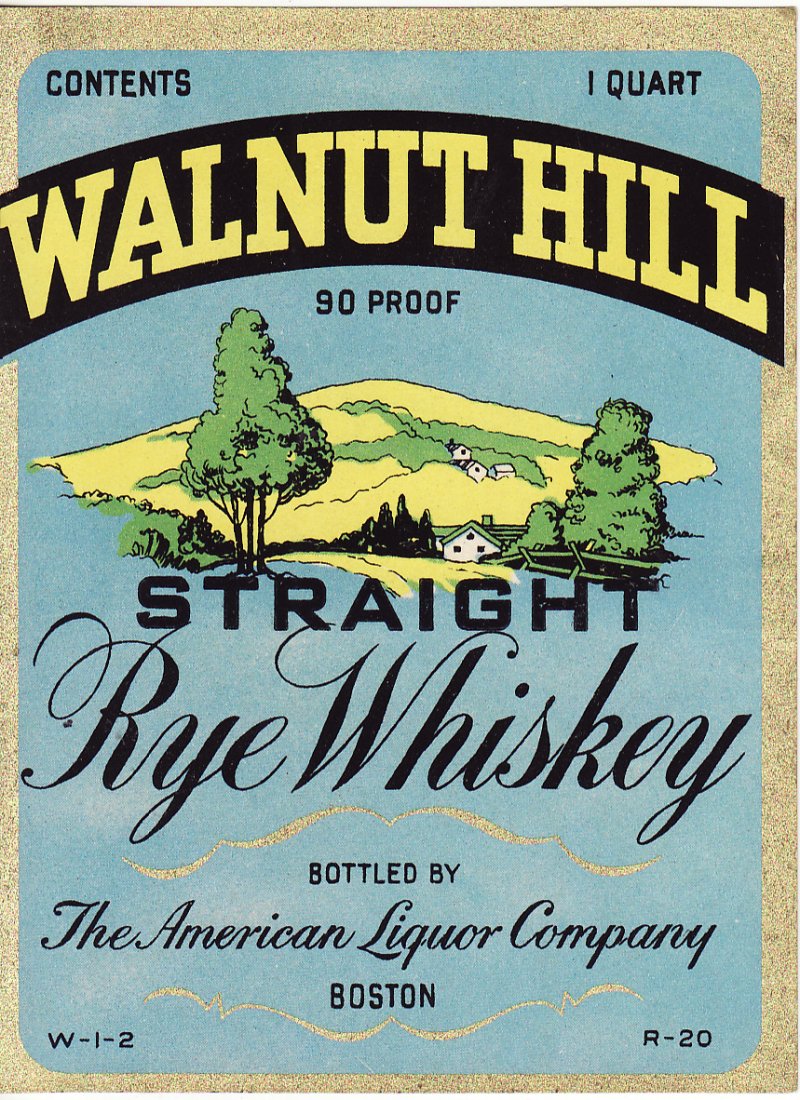 Walnut Hill Brand Straight Rye Whiskey Label - Quart size
