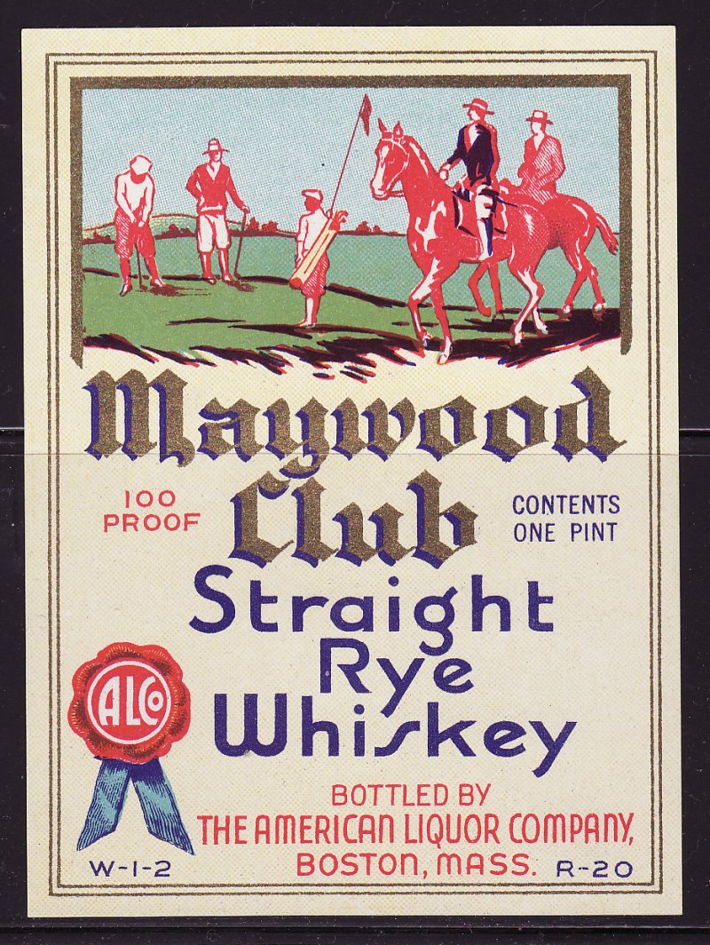 Maywood Club Straight Rye Whiskey Label