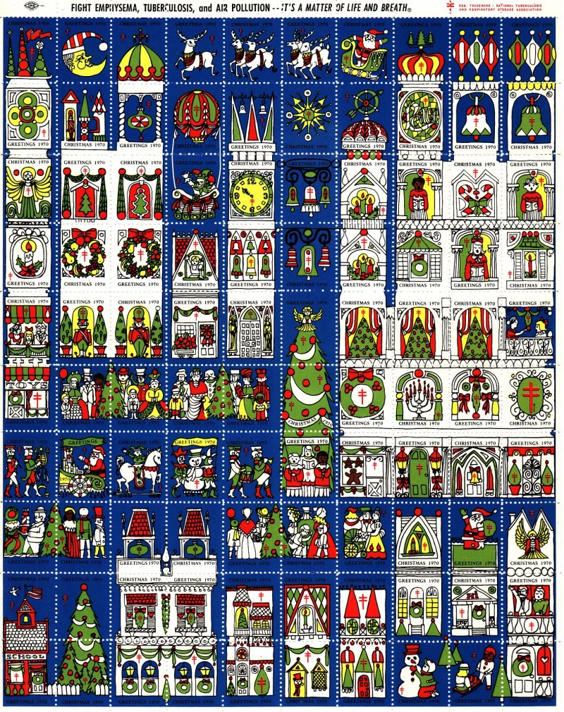  70-2.1x, WX242, 1970 U.S. Christmas Seals Sheet, pm F, dull gum