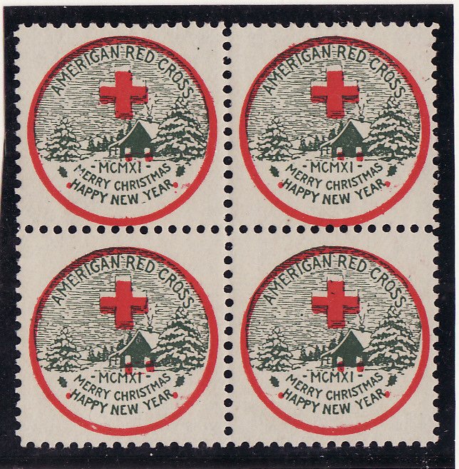 11-1, WX7, 1911 U.S. Red Cross Christmas Seals Block, Type 1