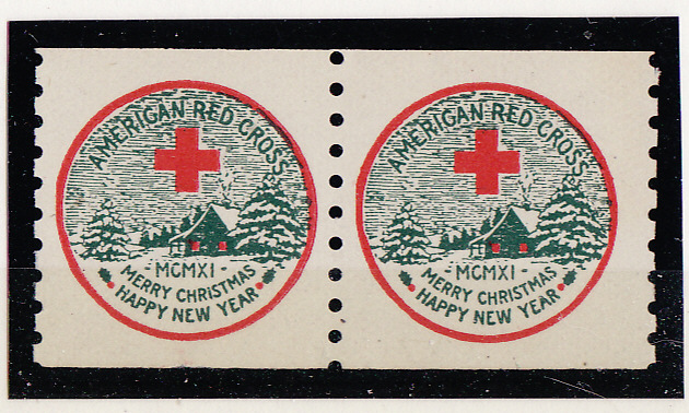  1911-3, WX9, 1911 U.S. Red Cross Christmas Seals, Coil Pair, Type 3