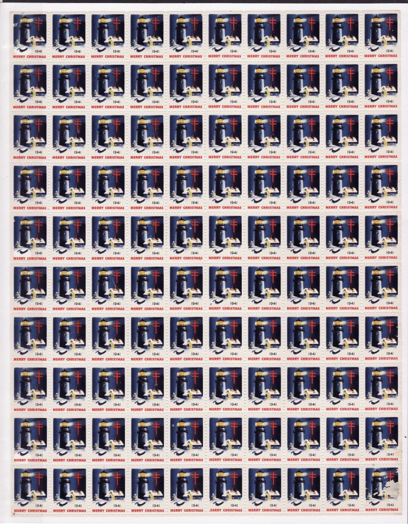  1941-1.1x, WX104, 1941 U.S. Christmas Seals Sheet, pm E, No Footprints