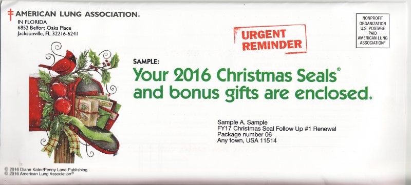  116-1.5env, 2016 ALA National Design U.S. Christmas Seal Renewal Campaign 