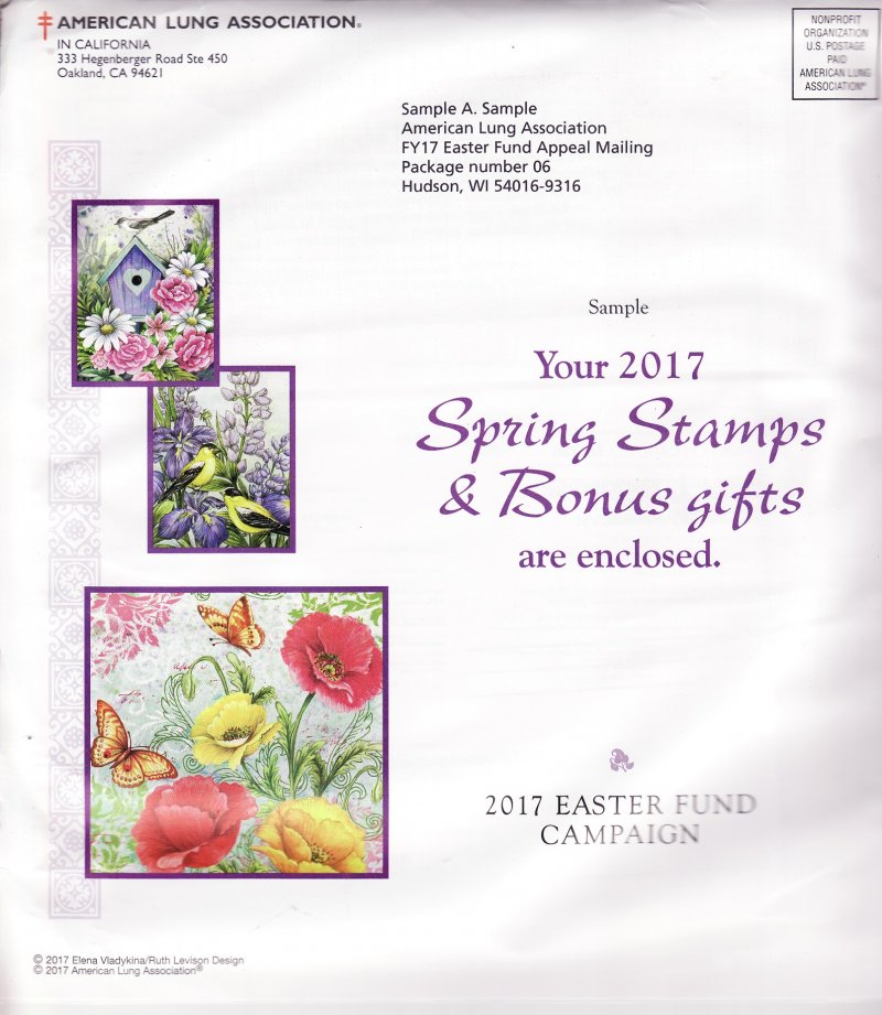 117-S1.3pac, 2017 ALA National Design U.S Spring Charity Seal Easter Fund Packet