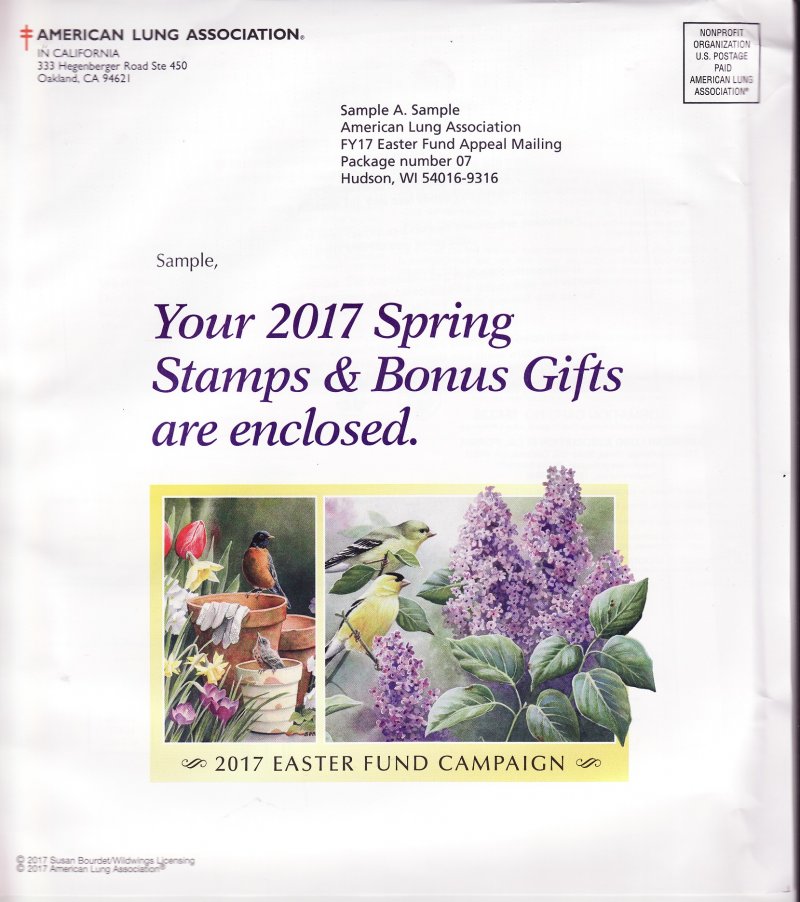 117-ST1.3pac, 2017 ALA Test Design U.S. Spring Charity Seal Easter Fund Packet