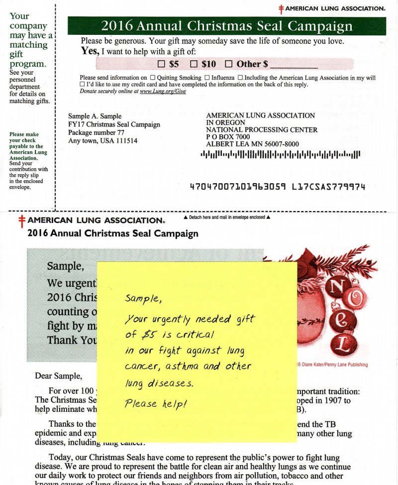 2016 Sample ALA Annual Christmas Seal Campaign Letter