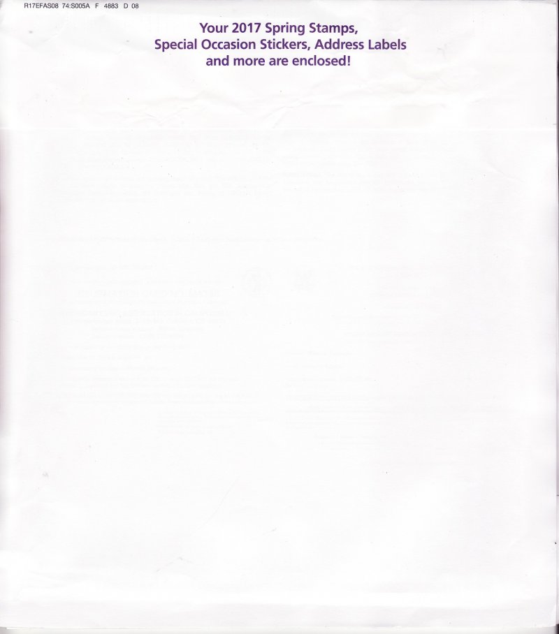 117-S2.3pac, 2017 ALA U.S. Test Design Spring Charity Seal Easter Fund Packet reverse of packet